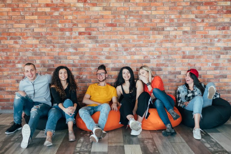 millennials chilling out leisure zone laughing