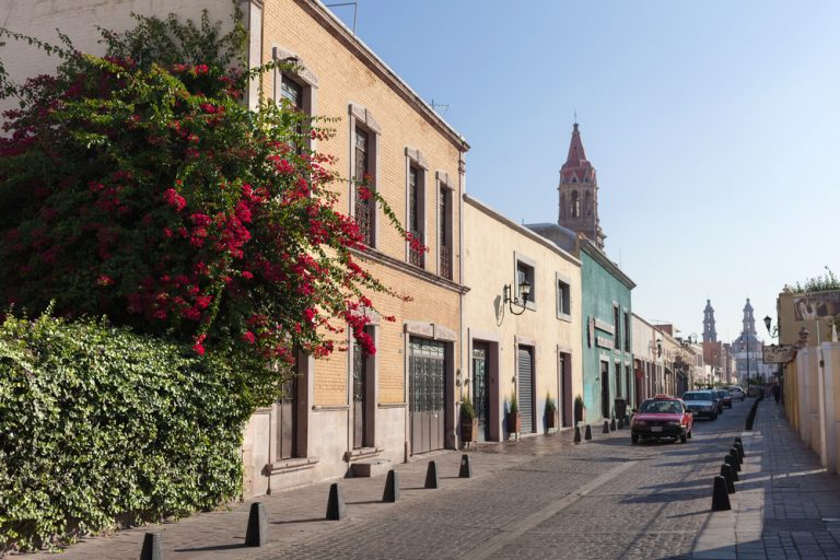 Street of the ancient city Aguascalientes, Mexico